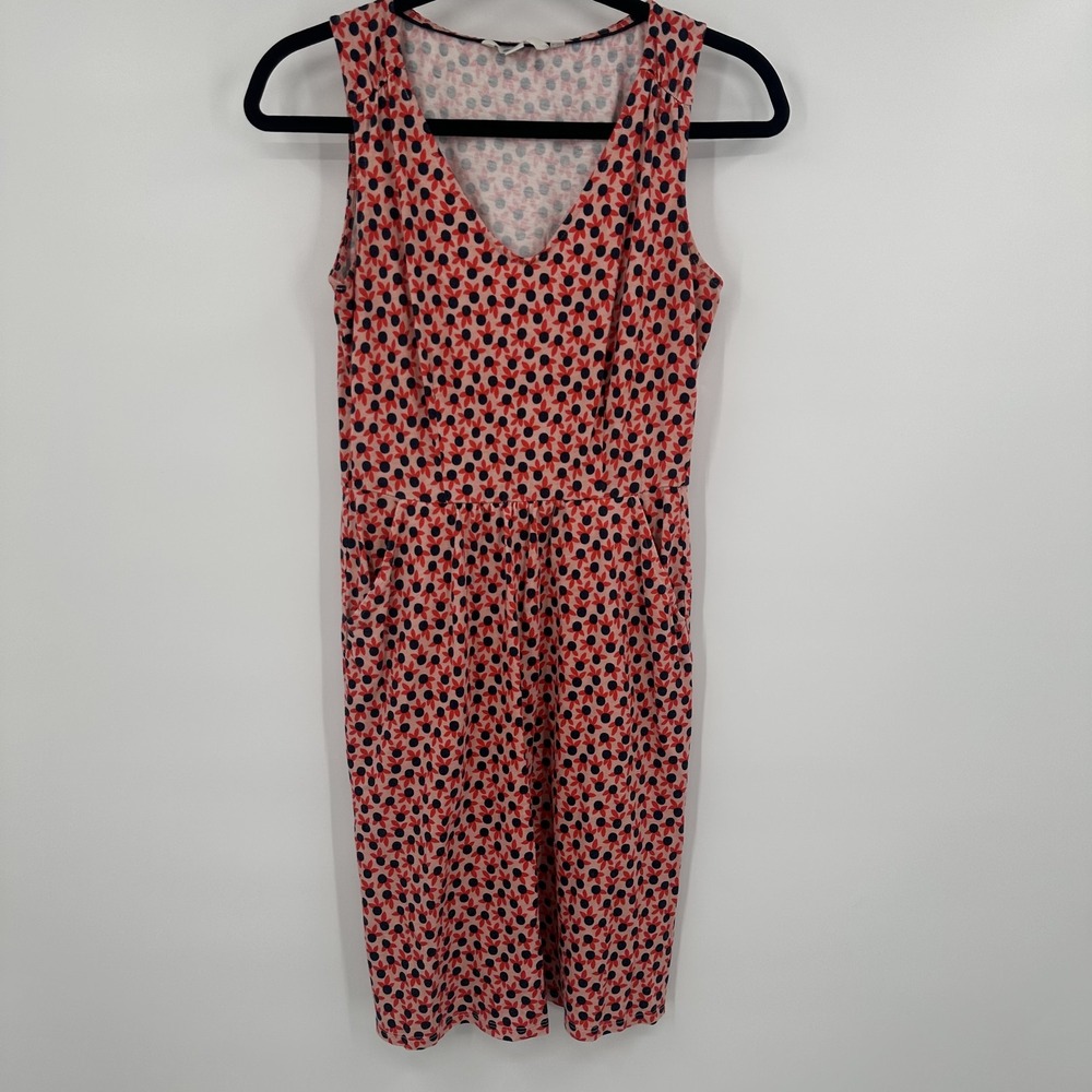 Boden Dress Womens 2R Pink Red Blue Floral Sleeveless Midi Summer Pockets V Neck